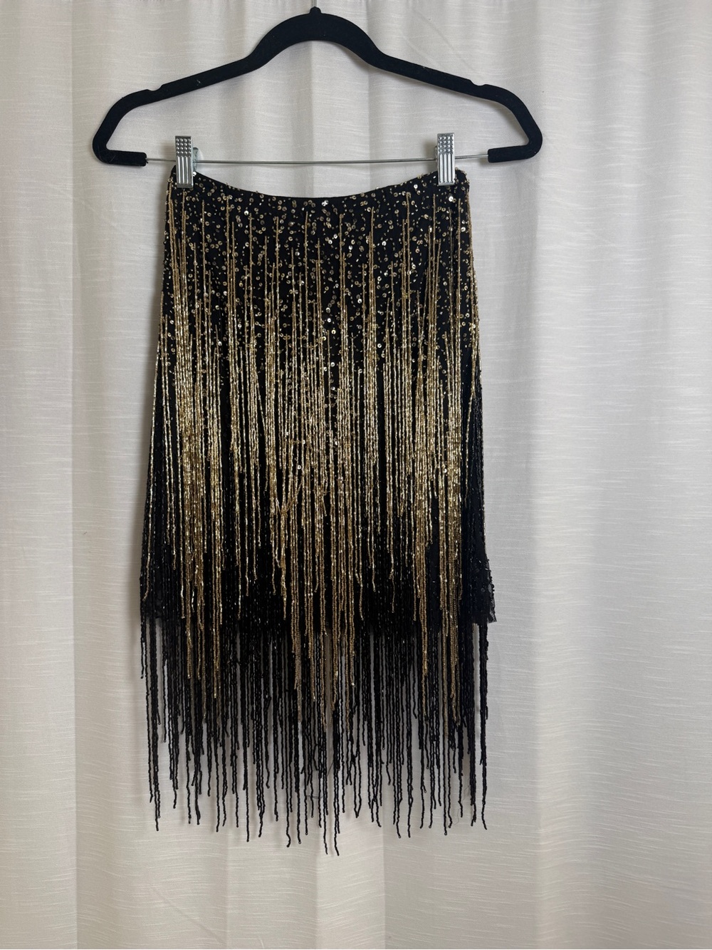 Nasty Gal Black & Gold Beaded Fringe Skirt Gatsby Festival Luxe | NWT Size 0 - Picture 6 of 15